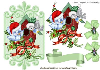 Playful Robins in Santa Hats in a Birdhouse