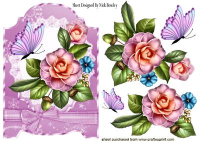 Array of Pretty Flowers and Butterflies on Lace
