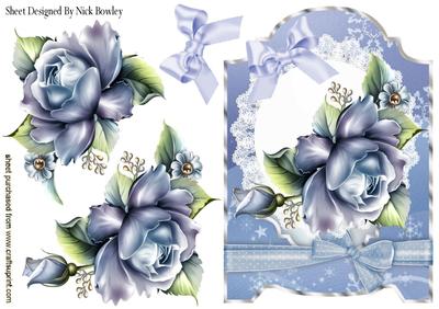 Pretty Blue Roses on Lace with Bow