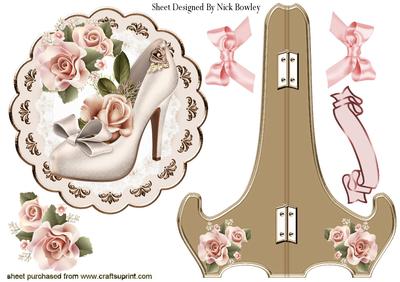 Pretty Cream Shoe with Peach Roses on Lace Plate & Stand