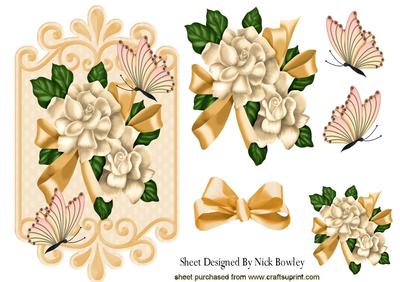 Peaches and Cream Flowers with Butterflies & Bow