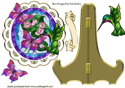 Gorgeous Stained Glass Flowers with Humming Bird Plate
