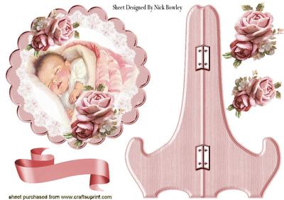 Pretty Baby Girl Sleeping with Pink Roses Plate & Stand