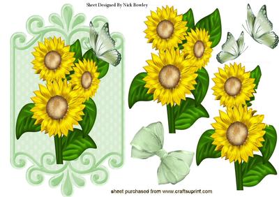 Pretty Yellow Sunflowers and Butterflies with Bow