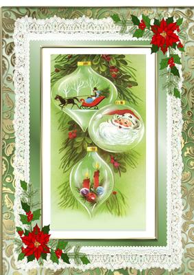 Christmas Baubles of Santa on Lace with Poinsettias A4