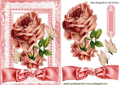 Vintage Pink Roses with Lace, Pearls & Buterflies