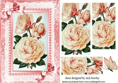 Peach Roses, Pink Lace with Pearls & Bows Pyramids