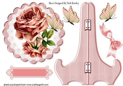 Pink Vintage Rose on Lace with Butterflies Plate & Stand