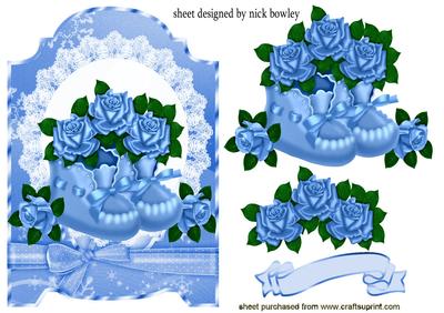 Baby Blue Bootees, with Blue Roses, and Bow