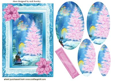 Pink Christmas Tree, with Pink Poinsettias Oval Pyramids