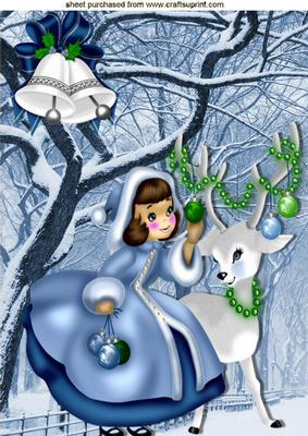 Little Lady Dressed in Blue with Little Deer, A4