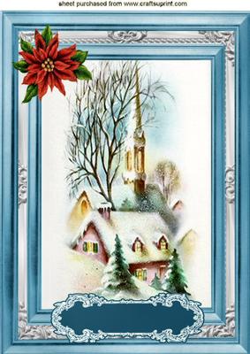 Pretty Church in the Village, Lovely Snow Scene, A4