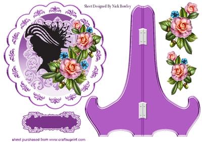 Vintage Silhouette Lady with Roses Plate & Stand