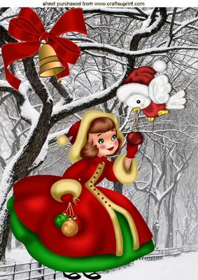 Little Lady with Baubles & Robin Snow Scene A4