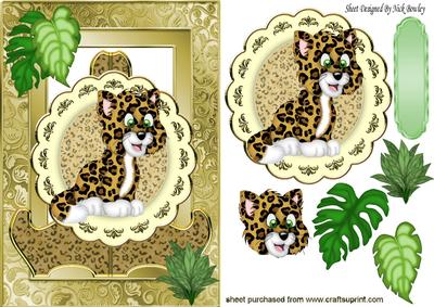 Cute Tiger on a Plate & Stand with Leaves in Ornate Frame