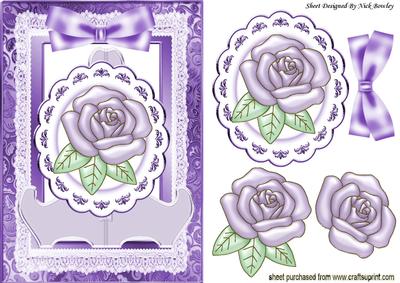 Lilac Pearl Rose with Bow on a Plate with Stand in Frame
