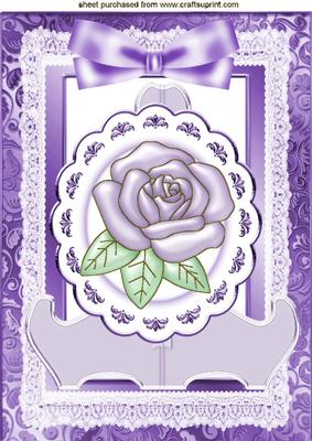 Lilac Pearl Rose with Bow on a Plate with Stand in Frame A4