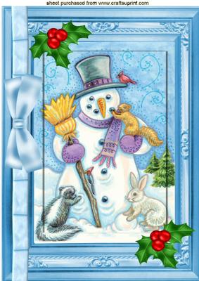 Snowman with Friends with Bow & Holly A4
