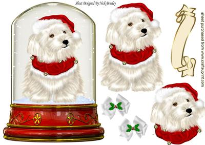 Gorgeous Little Westie in Santa Hat in a Snow Dome
