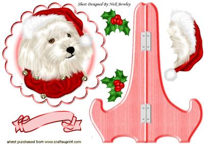 Cute Westie in Santa Hat on Plate & Stand with Holly