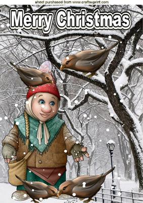 Kind Gnome Feeding the Birds in the Snow! A4