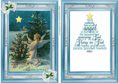 Vintage Christmas Angel with Tree, Card, & Insert