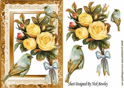 Bouquet of Yellow Roses with Bow & Birds