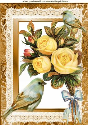 Bouquet of Yellow Roses with Bow & Birds A4
