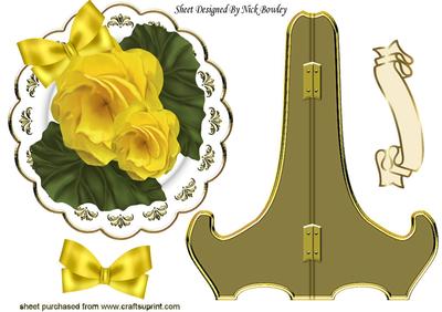 Pretty Yellow Begonias with Leaves and Bow Plate and Stand
