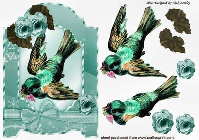 Pretty Vintage Bird, Wth Turq Begonias and Bow
