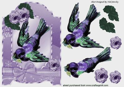 Pretty Vintage Bird, Wth Lilac Begonias and Bow