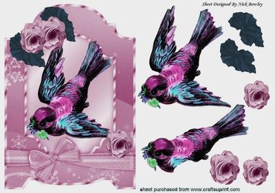 Pretty Vintage Bird, Wth Pink Begonias and Bow