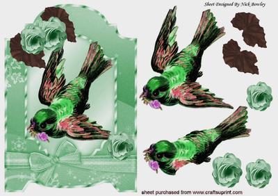 Pretty Vintage Bird, Wth Green Begonias and Bow