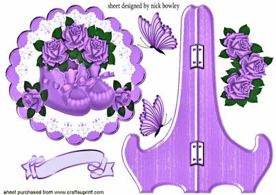 Lilac Baby Bootees with Roses on Plate & Stand