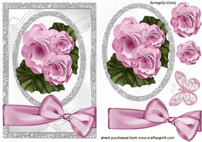 Pretty Pink Flowers in Sparkle Topper with Card Front