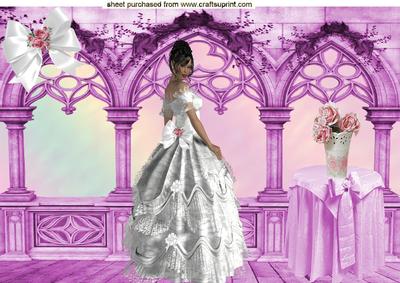 Beautiful Lady in White Gown in Stunning Fantasy Rainbow A4