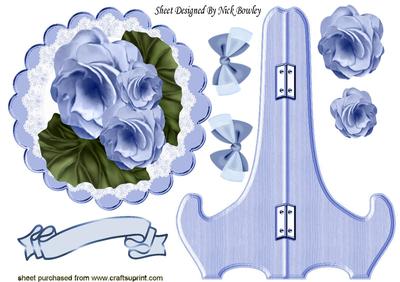 Pretty Blue Flowers and Bow on a Plate & Stand