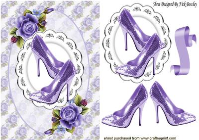Pretty Purple Sparkle Shoes with Roses & Topper