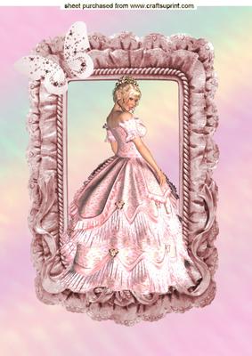 Beautiful Lady in Pink Gown in Frilly Frame A4 Topper