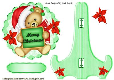 Merry Christmas Little Bear, with Poinsetias Plate & Stand