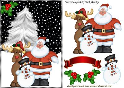 Santa and His Friends, in the Snow with Holly