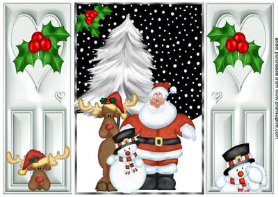 Santa and His Friends, in the Snow with Holly Gatefold
