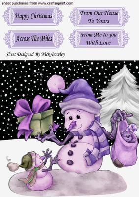 Happy Snowman Tickled Pink with Teddy 8x8