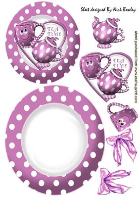 Pink Toony Face Teapot & Cup with Bows Rocker Card