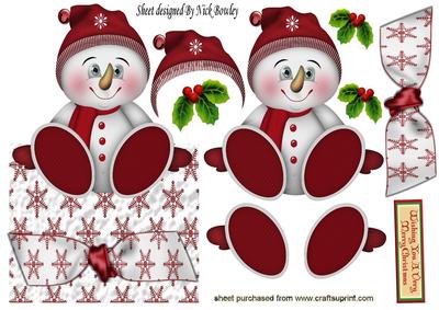 Jolly Little Snowman in Red with Holly Over the Edge