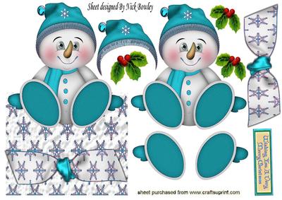 Jolly Little Snowman in Turq with Holly Over the Edge