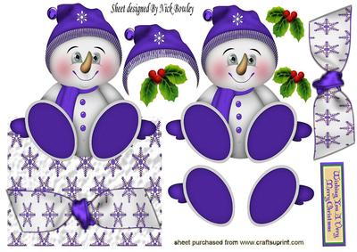 Jolly Little Snowman in Purple with Holly Over the Edge