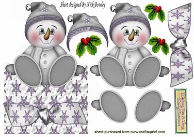 Jolly Little Snowman in Silver with Holly Over the Edge