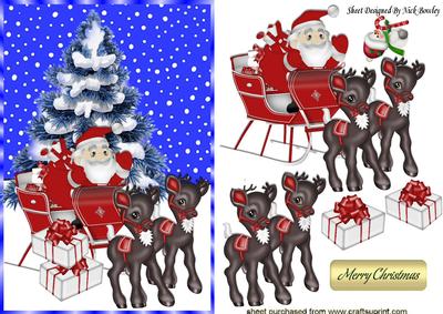 Santa in His Sleigh with His Reindeers and Presents