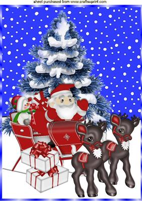Santa in His Sleigh with His Reindeers and Presents A4